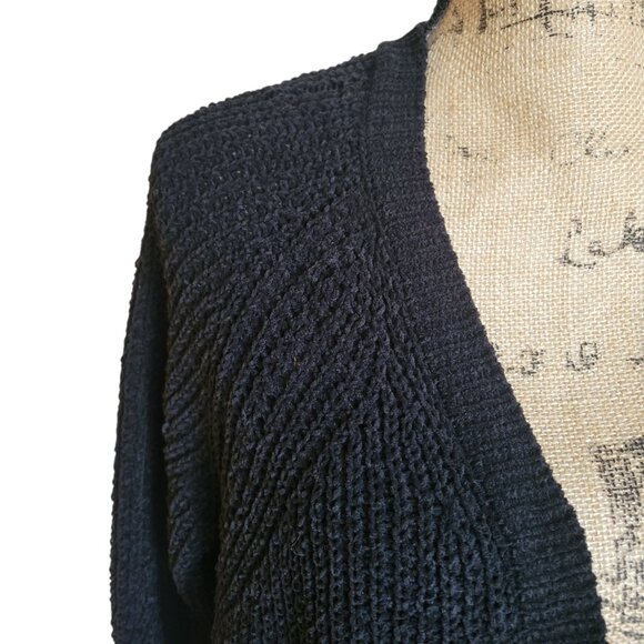 Women's Chenille Black Open Front Cardigan - Size L, Lightweight & Stylish - Picture 4 of 9